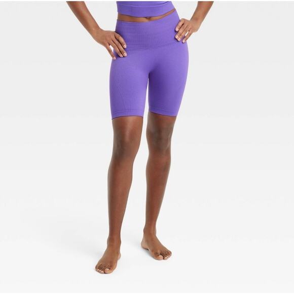 All In Motion Women's Large 6" Rib Bike Shorts High Rise Purple Seamless - Picture 1 of 7